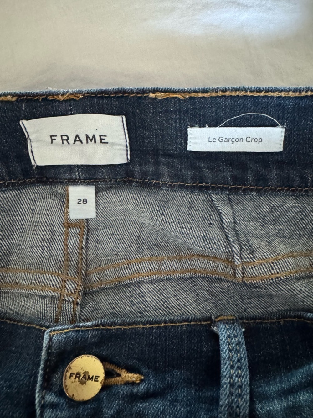 FRAME Le Garçon Crop Dark Wash Distressed Straight Jeans - Picture 3 of 5